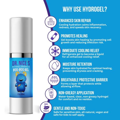 DR. NICE'S Boo-boo Gel for Kids | for Minor Cuts, Bumps and Bruises, Scrapes, Wounds, Chafe, Burns | Topical First-aid Hydrogel (30 ML)