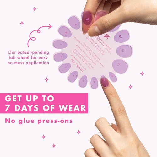 Olive & June Classic Super Stick Mani Press On Nails | No Glue Needed | 32 Tab Nails 16 Sizes | Non-Toxic Tabs Non-Damaging 7-Day Wear | Spring Flowers & Patterns | Short, Round | Gelato Pink