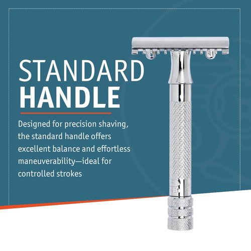 MERKUR 15C Double Edge Safety Razor - Bright Chrome Open Comb Design, Plastic-Free, Three-Piece