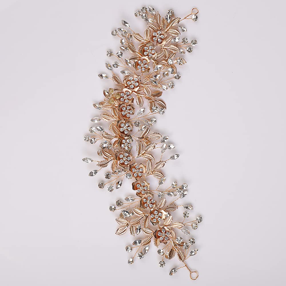 YERTTER Hair Band, Gold - Wedding Bridal Big Flower Vine Leaf Headband Rhinestone Headpiece for Bride Bridesmaid Flower Girl Wedding Prom Brithday Party