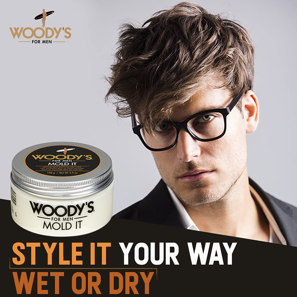 Woody's Hair Clay for Men – Matte Finish, Styling Pomade for Men Stronghold, Firm and Flexible Control, 3.4 oz. 2-Pack