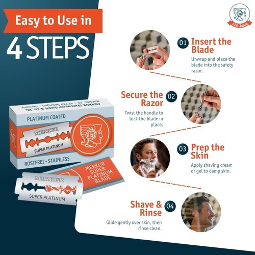 MERKUR SUPER Double Edge Safety Razor Blades - Precision Stainless Steel with Platinum & Teflon Coating | 10 Count (Pack of 3)