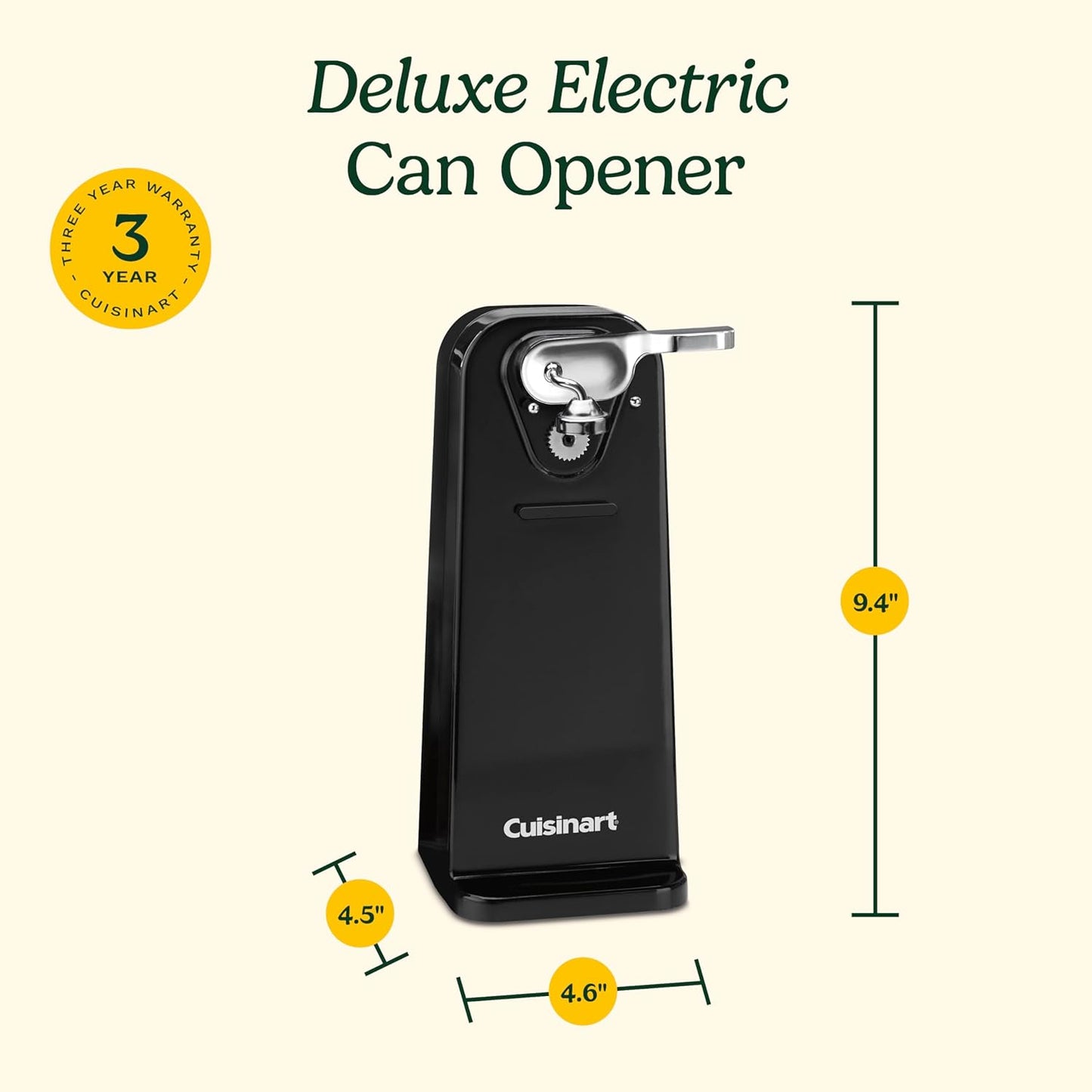 Cuisinart Deluxe Electric Can Opener, Single-Touch Automatic Can Opener, Easy-Clean Detachable Cutting Lever, Nonslip Base, CCO-50BKN, Black