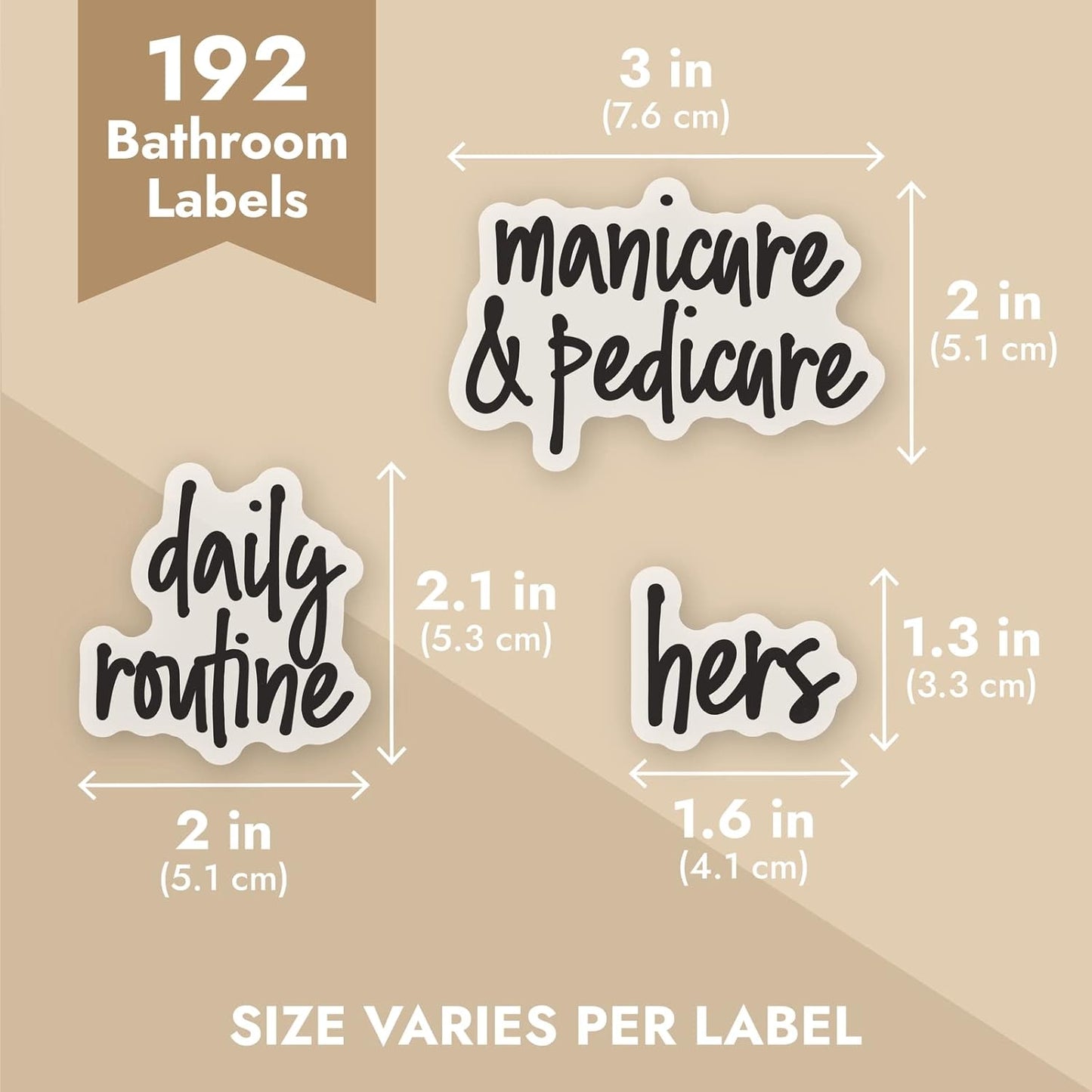 192 Waterproof Kitchen & Bathroom Labels - Transparent Vinyl Black Script Stickers for Jars & Makeup Storage