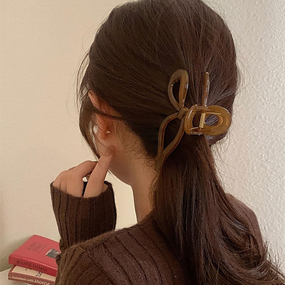 papasgix Bow Hair Accessories for Women: Large Claw Clips for Thick Hair, Hair Bow Clips (4 Pack: White, Khaki, Gray, Black)