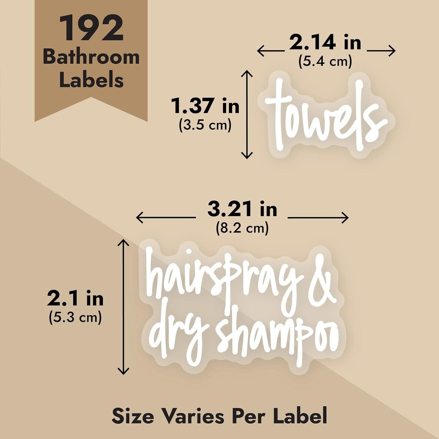 192 Waterproof Kitchen & Bathroom Labels - Transparent Vinyl Black Script Stickers for Jars & Makeup Storage