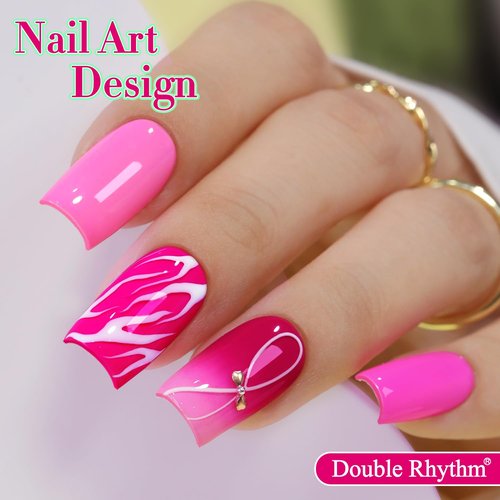 Double Rhythm Gel Polish Set - 6 Pcs 15 ML Soak Off Kit for Nail Art | Bright Neon Light Pink & Purple