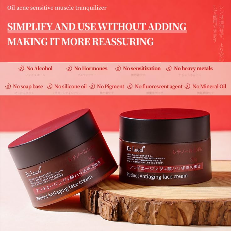 Dr. Lucel 0.4% Retinol Anti-Aging Face Cream 30g / with Vitamin E, Nourishing Skin, Boosts Collagen, Reduces Fine Lines & Wrinkles, Evens skin tone, Enhances Skin's Radiance