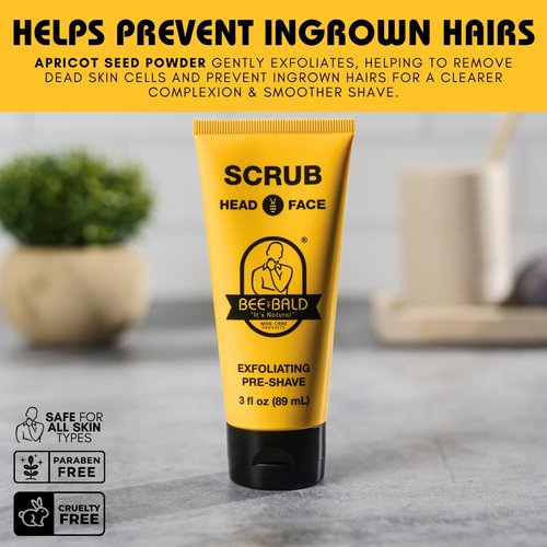 Bee Bald SCRUB Exfoliating Pre-Shave - Deep Cleanse & Remove Pore Clogging Dirt, 3 Fl Oz