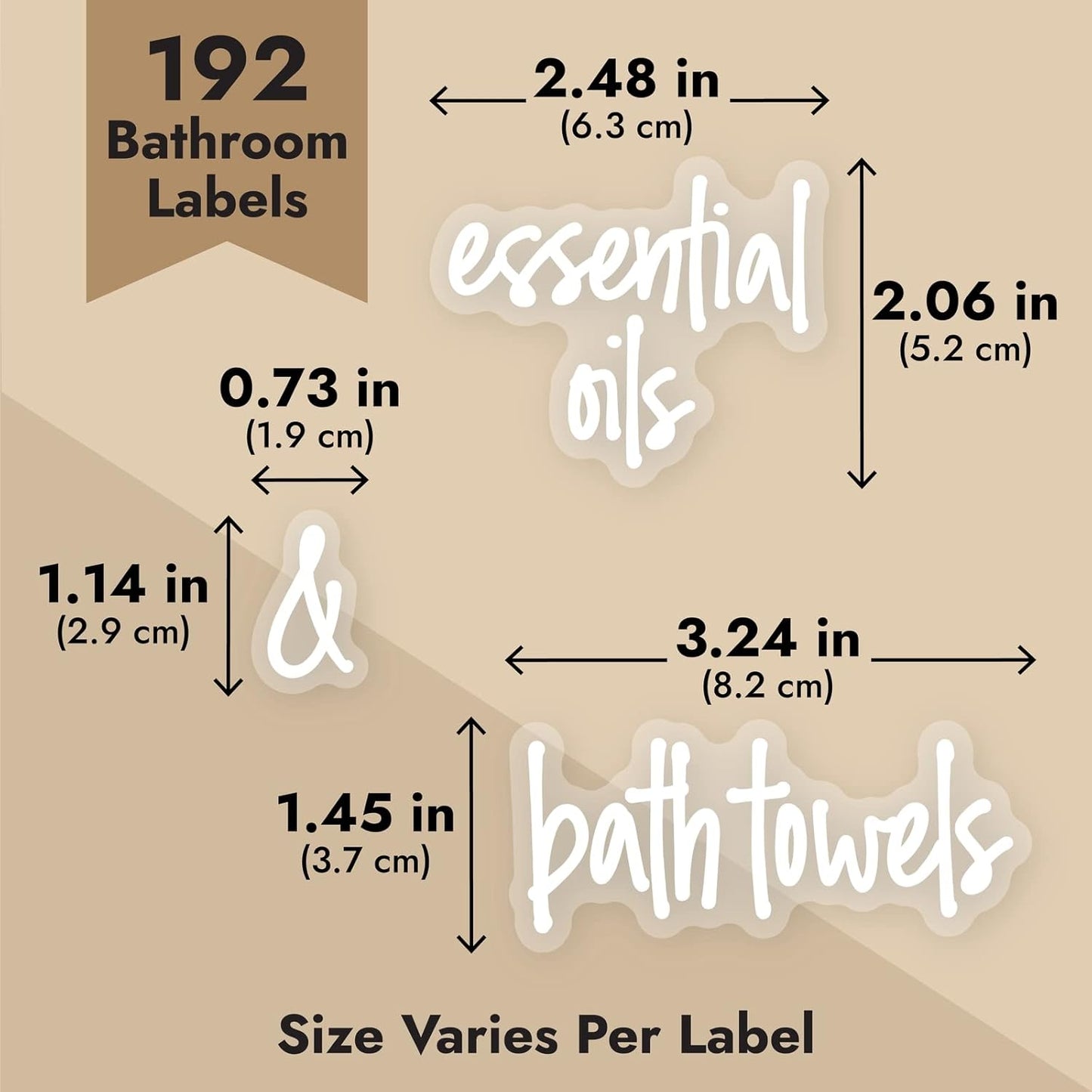 192 Waterproof Kitchen & Bathroom Labels - Transparent Vinyl Black Script Stickers for Jars & Makeup Storage