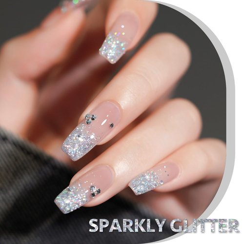 GAOY Glitter Gel Nail Polish, 16ml Silver Sparkly Gel Polish, Diamond Shiny Glitter Soak Off UV Light Cure for Nail Art, 1350 Milky Way