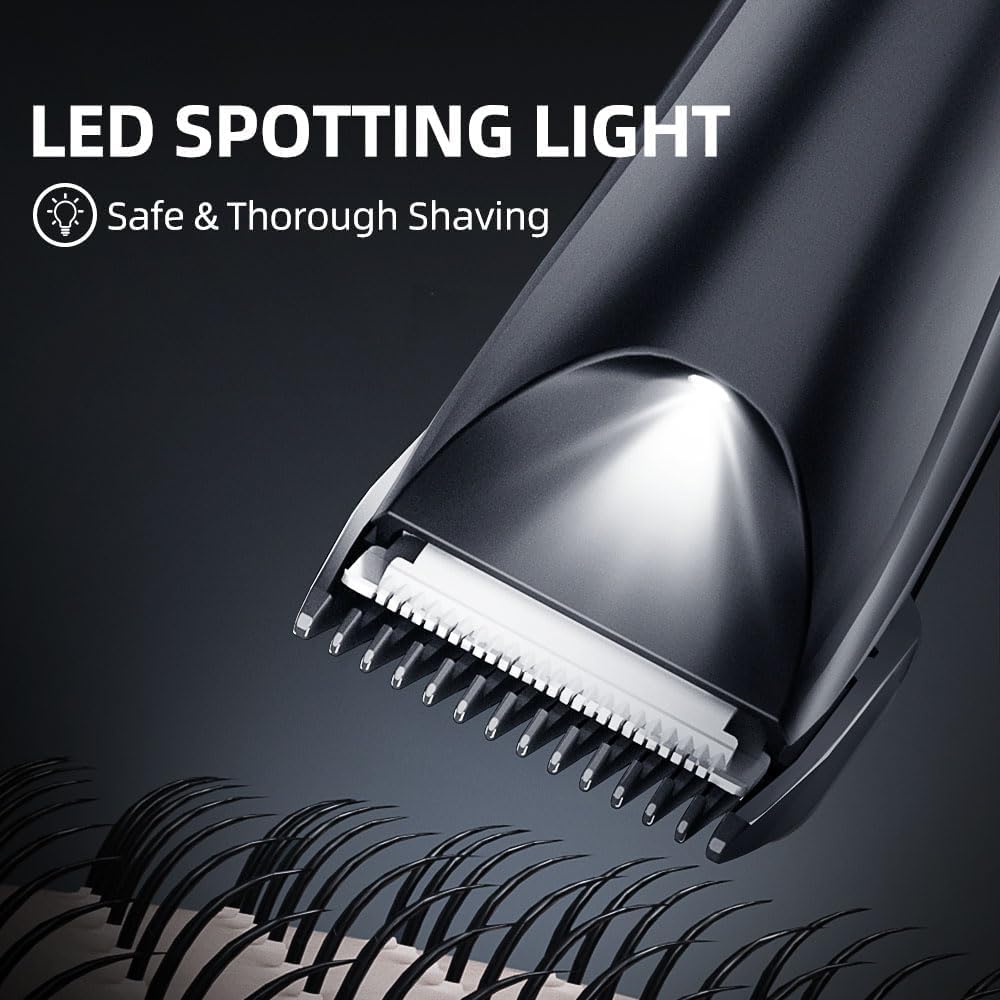 7d24hcare Groin Hair Trimmer - Electric Manscape Trimmer for Men, Waterproof Ball Trimmer for Pubic/Body/Groin Grooming with Ceramic Blade, LED Light, Charging Base
