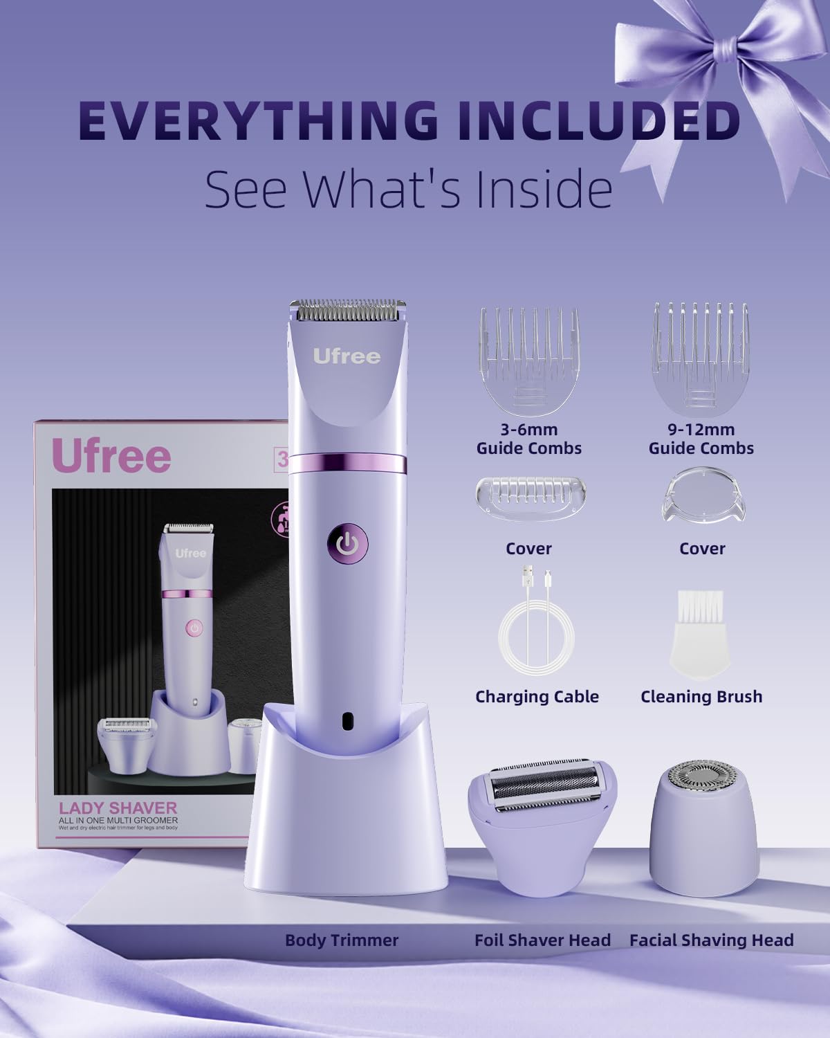 Ufree Bikini Trimmer - Rechargeable Electric Razor for Women | IPX7 Waterproof, Purple