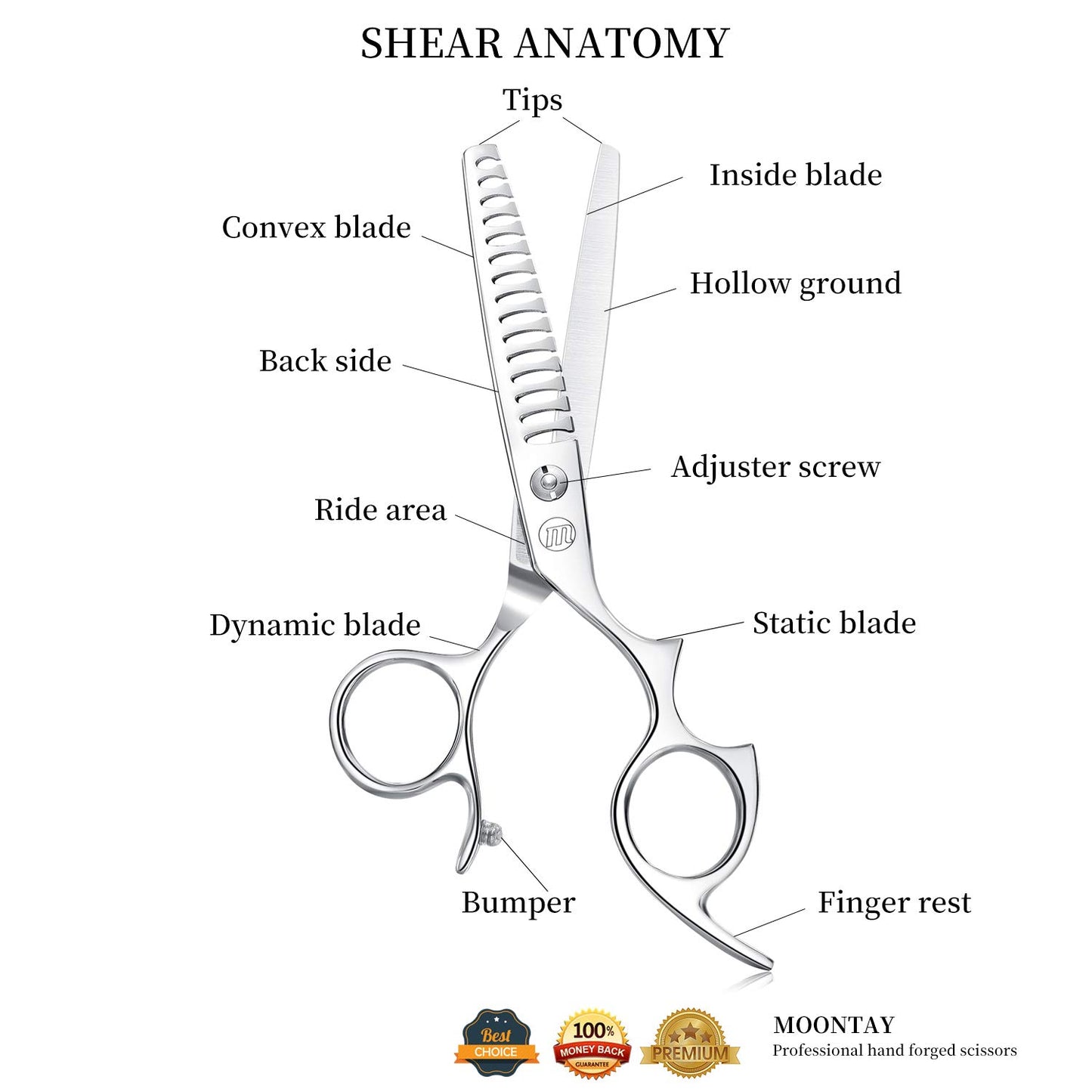 Moontay 6.0" Hair Cutting Shears with Large Finger Holes, Professional Barber Stylist Texturizing Shears, Salon Hair Cutting Scissors, 440C Japanese Stainless Steel, Silver