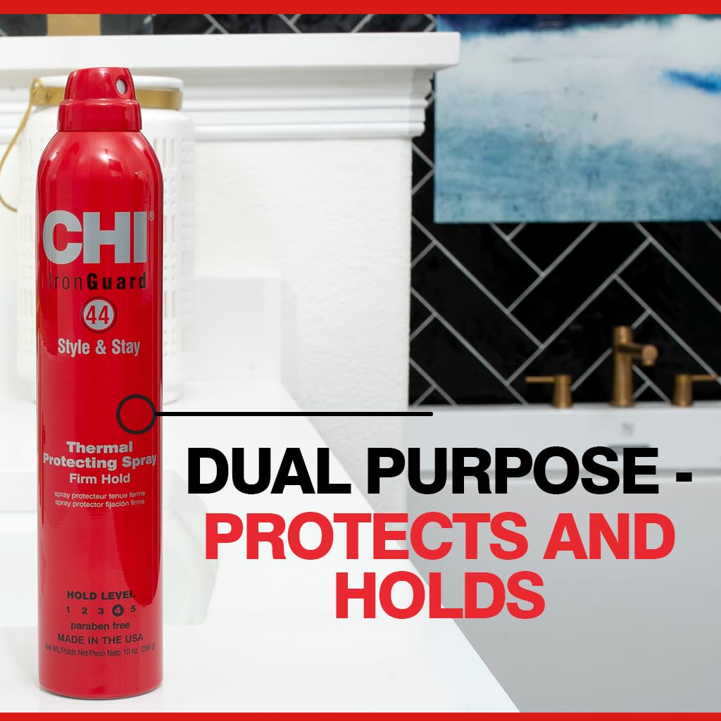 CHI 44 Iron Guard Firm Hold Protecting Spray - Heat Protectant & Hairspray, 10 Oz | Sulfate-Free