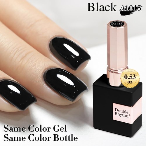 Double Rhythm 15ML Gel Nail Polish Pure Sheer Same Color Same Bottle Soak Off Gel Polish Art Manicure Salon DIY at Home for Women (Black-A1015)