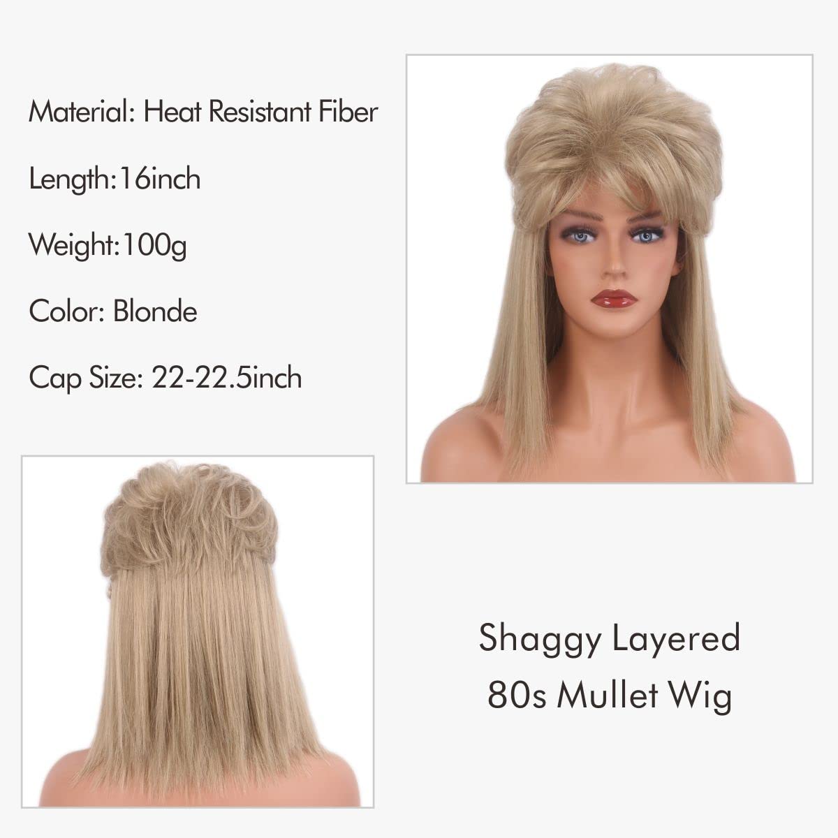 MEDISIFA 80s Blonde Wig with Bangs for Women Mullet Disco Mens Womens Wig Long Curly Women Wigs for Man Lady Ladies Hippie Rocking 80s 90sThem Party Cosplay Costume Heat Resistant Hair (Medium)