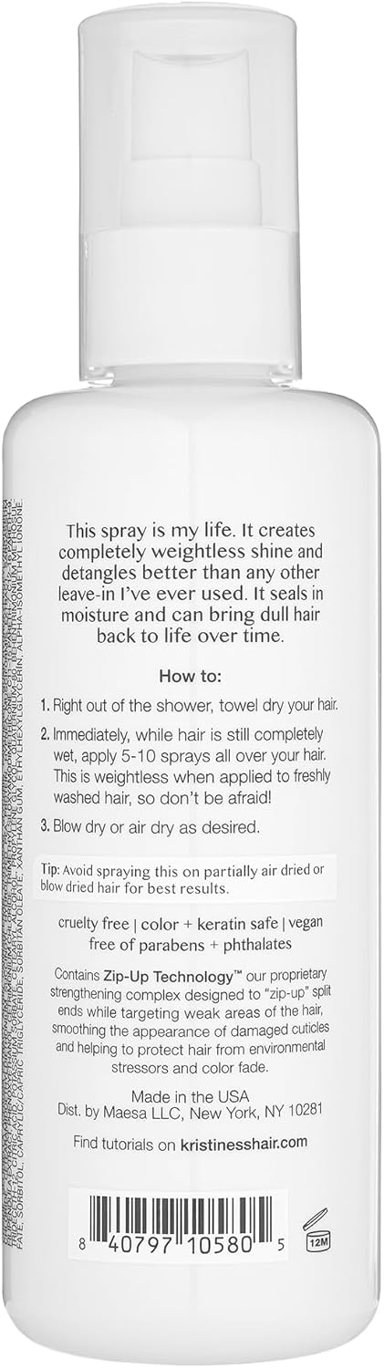 Kristin Ess Hair Castor Oil Leave In Conditioner Spray - Sulfate Free + Color Safe - Weightless Shine - Anti Frizz Detangler for Women - Moisture Repair Conditioner Spray for Curly + Dry Damaged Hair