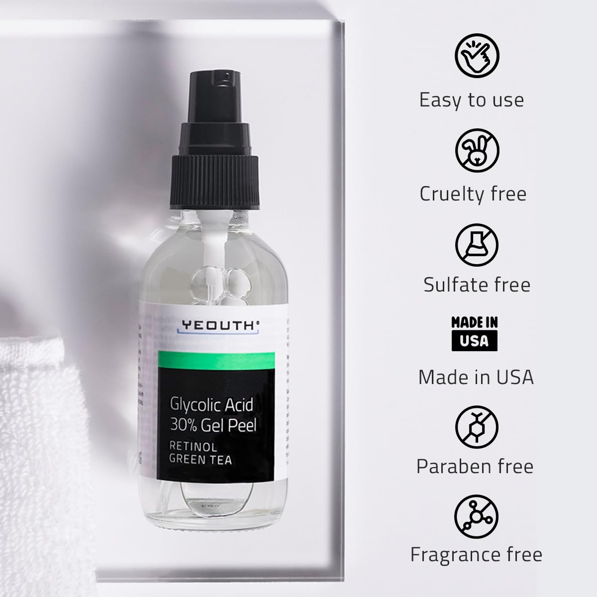 YEOUTH Glycolic Acid Peel - At-Home Chemical Exfoliator with 30% AHA & Retinol for Smooth Skin | 1oz