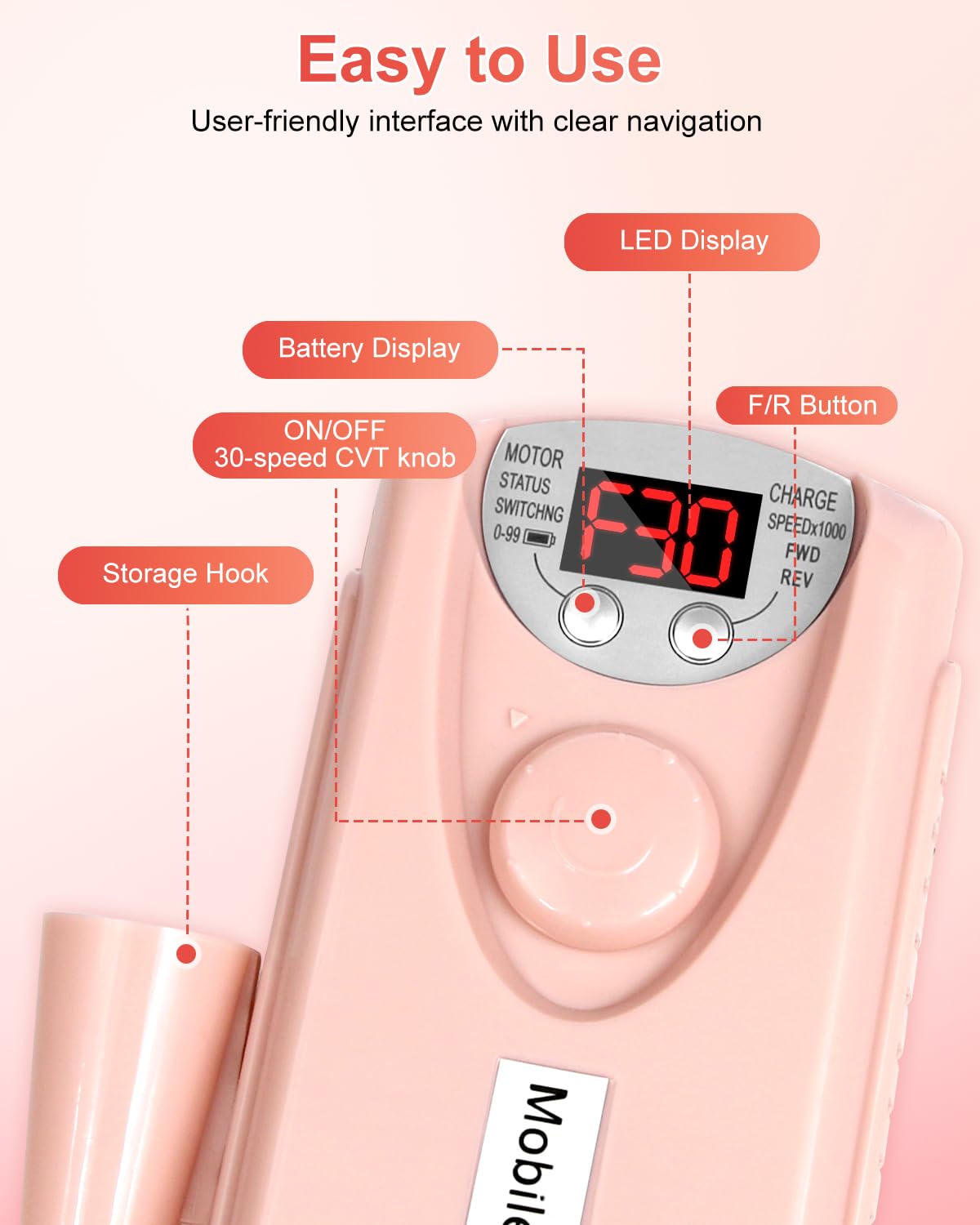 MEKK Cordless Nail Drill Pro: 30000 RPM Rechargeable Electric Nail File, Lightweight & Quiet for Acrylic, Gel Nails, Manicures & Pedicures – Professional & Home Use