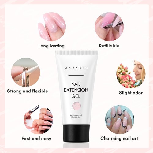 Makartt Hema-Free Poly Nail Gel 50ML Professional Gel Builder for Nails, Light Nude Pink, Nail Extension Color Gels Multifunctional Long-Lasting Easy to Use DIY Home Salon-Peach