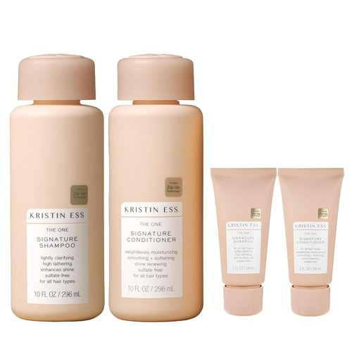 Kristin Ess Hair Shampoo & Conditioner Set - Sulfate-Free, Moisture & Shine | Travel & Full Size, Vegan