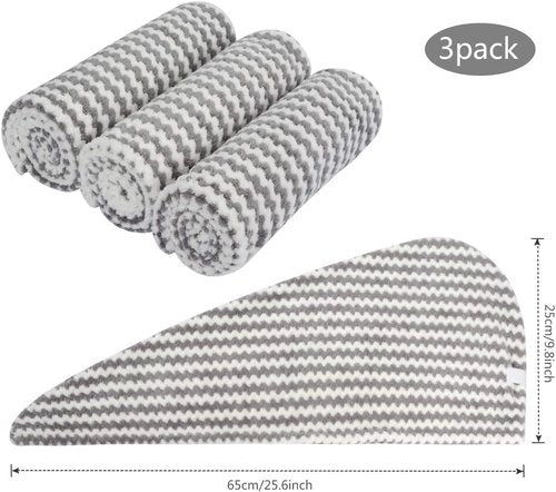 VIVOTE Microfiber Hair Towel Wrap Anti Frizz Hair Turban Hair Drying Towel for Women Wet Hair Absorbent Hair Towel Wrap Head Wrap After Shower 10 x 25.5Inch 3Pack Gray
