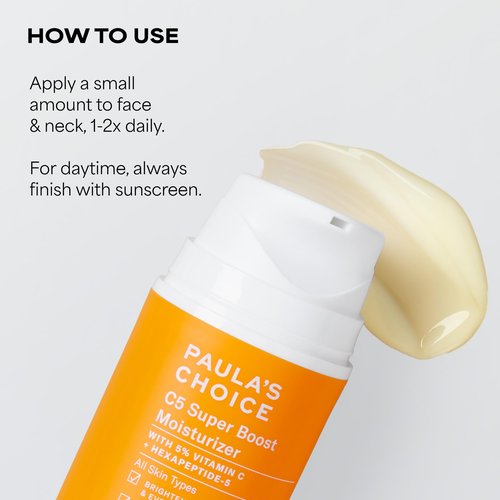 Paula's Choice C5 Super Boost Face Moisturizer with 5% Vitamin C & Squalane, Daily Face Lotion for Discoloration, Uneven Tone, Fine Lines & Breakout-Prone Skin, Fragrance-Free, 1.7 Fl Oz
