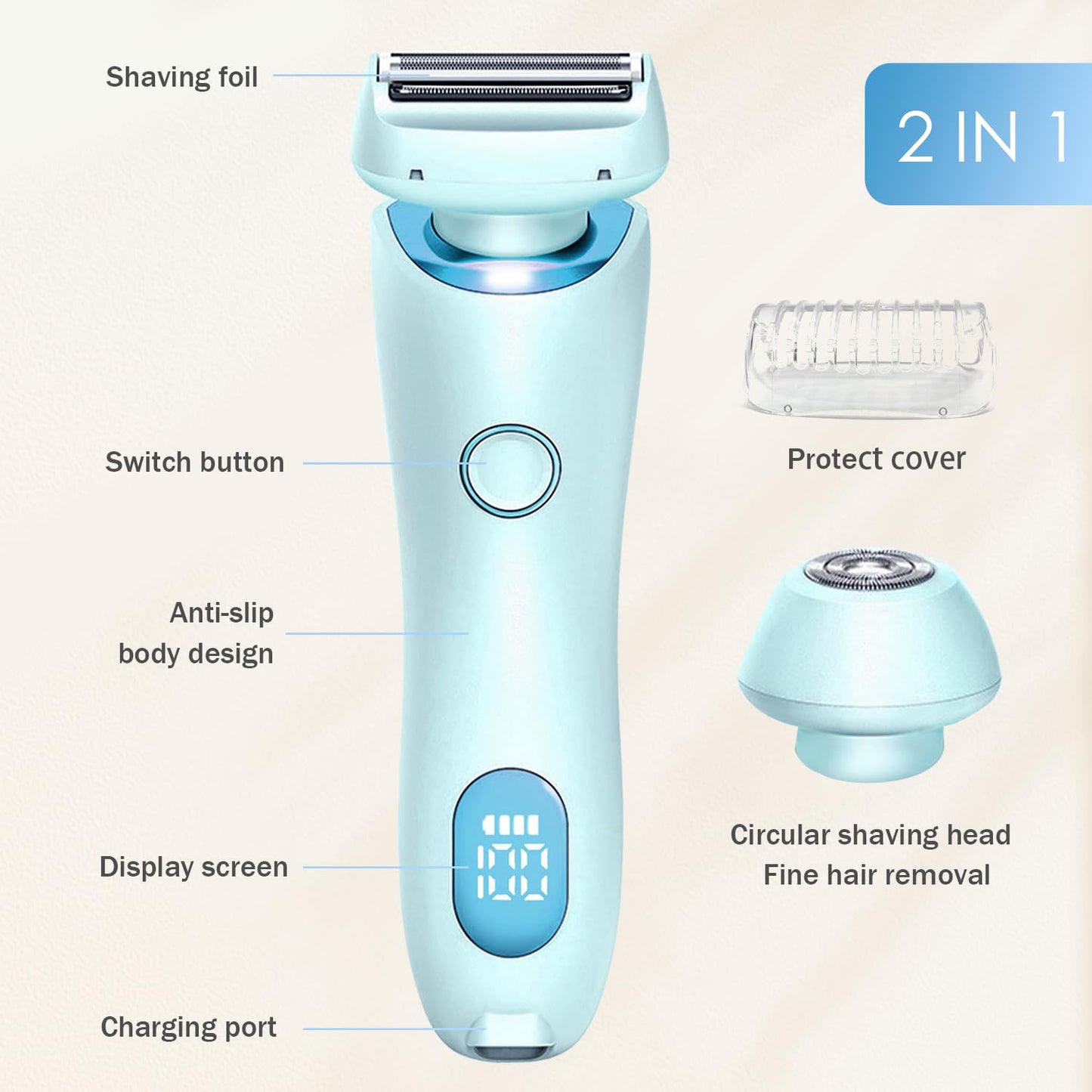 Livora Electric Shaver for Women,Silk Glide Pro Shaver,Rechargeable Electric Trimmer for Bikini, Pubic Hair, Legs, Body, Wet/Dry (Blue)