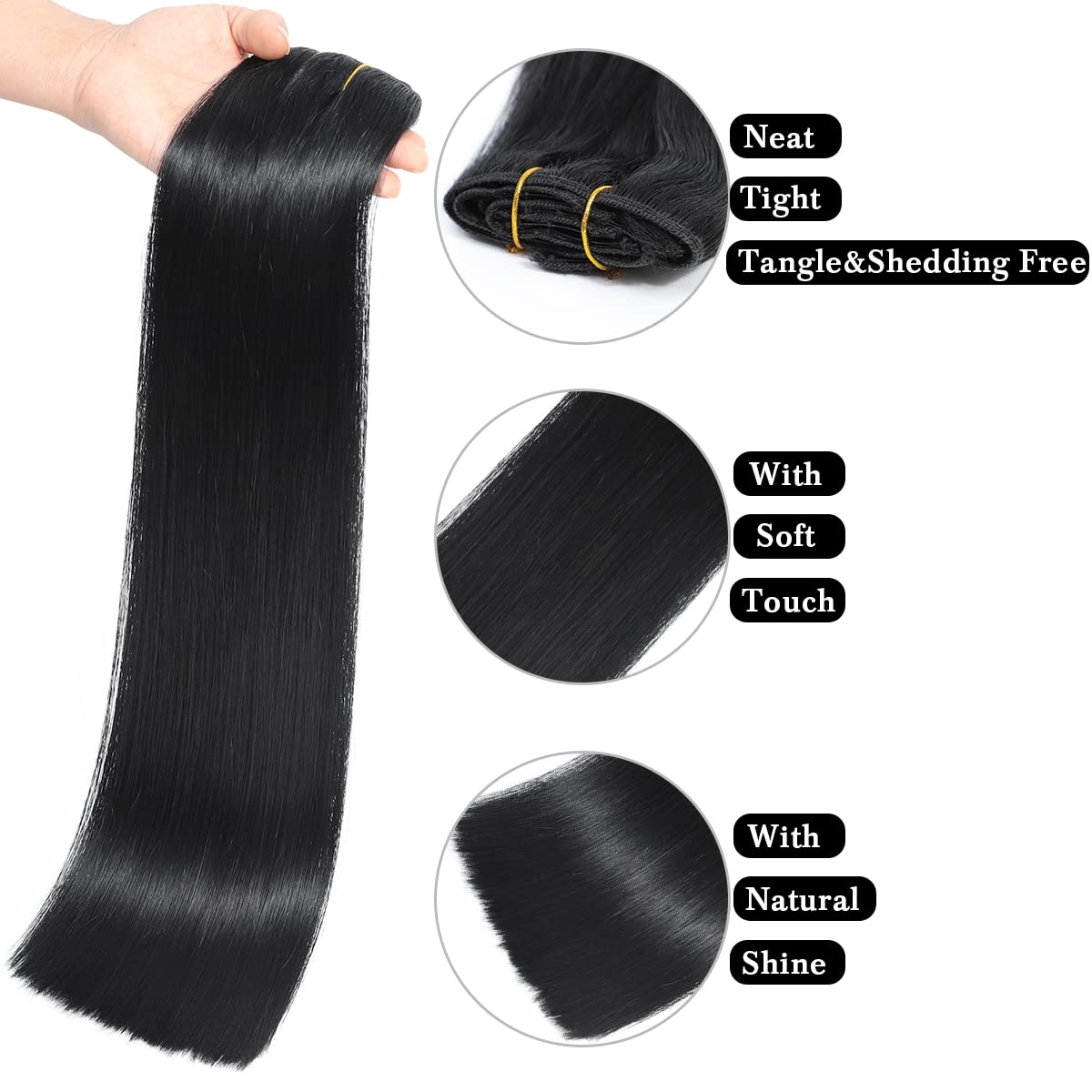 Clip in Hair Extensions Real Human Hair Clip ins Human Hair Extensions for Women Invisible Natural Straight Seamless Clip on Hair Extensions 8pcs Double Weft 40g (#1 Jet Black, 10 Inch)