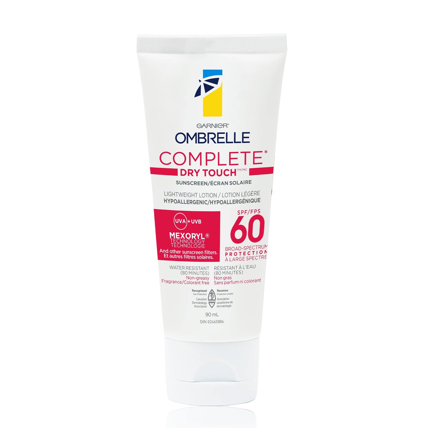 Garnier Ombrelle Complete Dry Touch Sunscreen Lotion, SPF 60, For Face & Body, For Sensitive Skin, Water-Resistant, Non-Sticky, Hypoallergenic, Very High Broad Spectrum UVA/UVB Protection, 90ml
