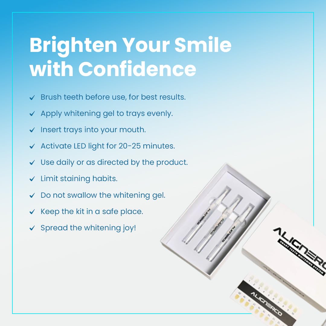 AlignerCo Wired LED Teeth Whitening Kit | Includes 3 (2ml) Whitening Gel Pens, 16-Bulb LED Light Mouthpiece | Gentle & Enamel Safe | Portable & Convenient Tooth Care