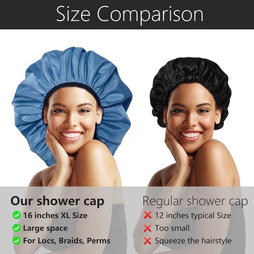 Auban Extra Large Shower Cap, Double-Layer Waterproof Reusable Satin Lining XL Shower Bonnet for Women Long Hair, Braids, Locs, perms