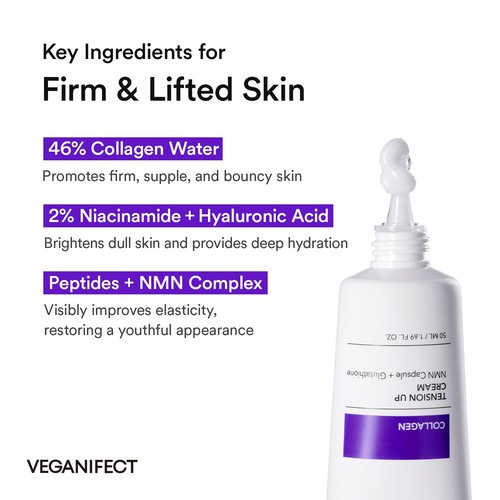 VEGANIFECT NMN Collagen Cream | Hydrating & Firming Moisturizer with Peptides & Glutathione & Hyaluronic Acid | Boosts Elasticity & Wrinkle Care | Korean Skincare, 1.69 fl.oz
