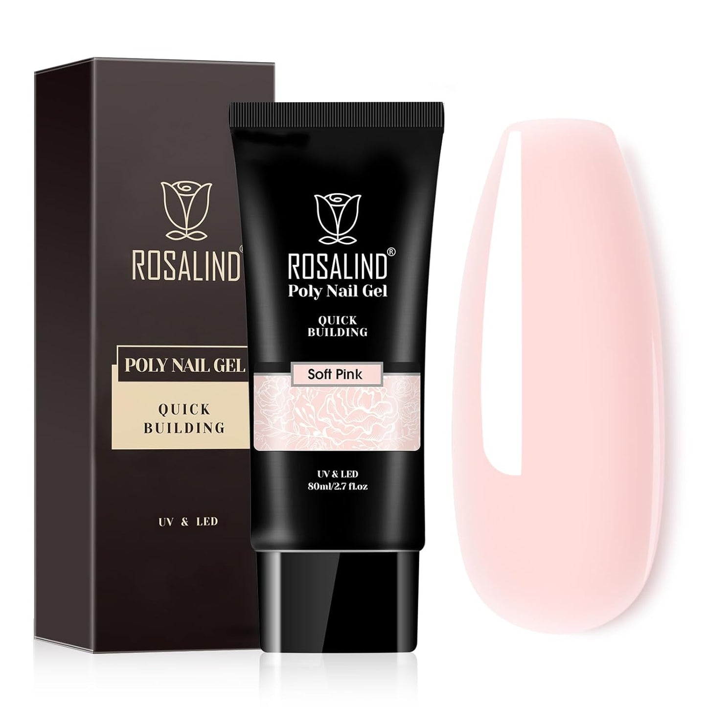 Nude Poly Extension Gel, ROSALIND 2.7 oz Light Nude Poly Nail Gel Builder for Nail Art Decoration, Thickening Extension Easy to DIY Use at Home Need UV Lamp