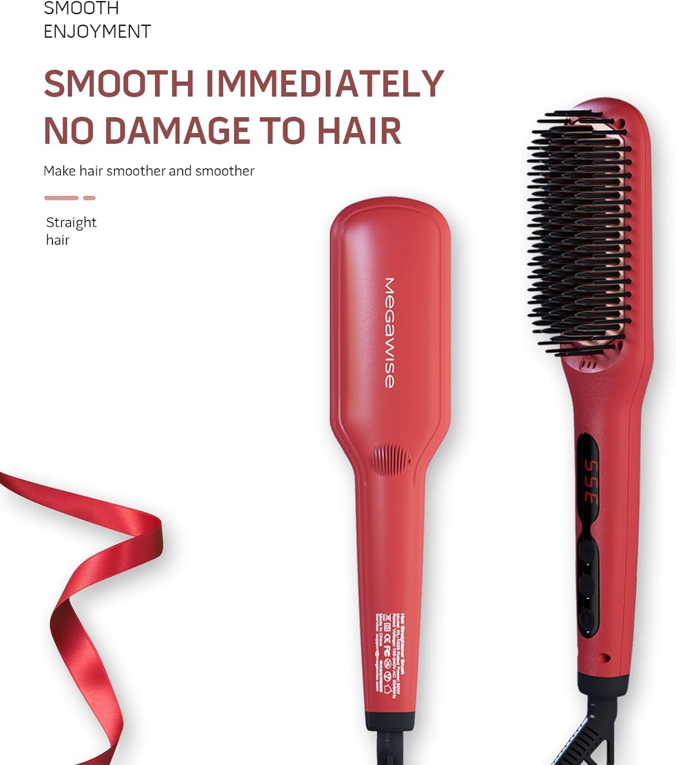 Hair Straightener Brush(Tomato Red)