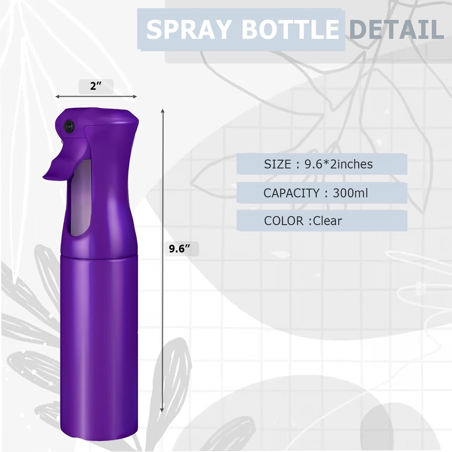 VIGOR PATH Continuous Spray Bottle - Fine Mist Mister for Hair, Cleaning & Plants | 300ml Dark Purple