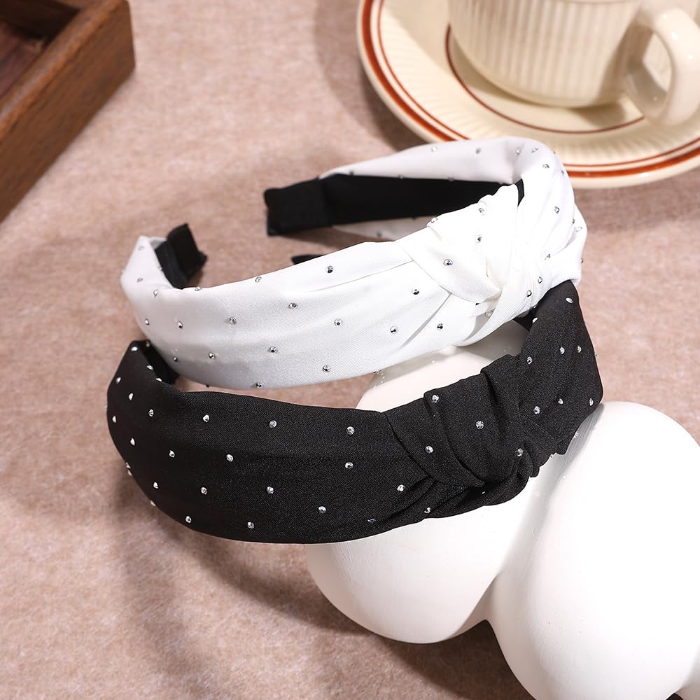 TURTLEDOVE 2 PCS Rhinestone Polka Dot Knotted Headband, Knotted Design, Crystal Studded Hair Accessories