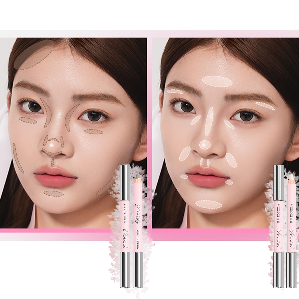 Skiennix Dual-Ended Highlighter & Contour Stick - Waterproof, Matte Finish, Long-Lasting Cream Pencil, 01 Daylight