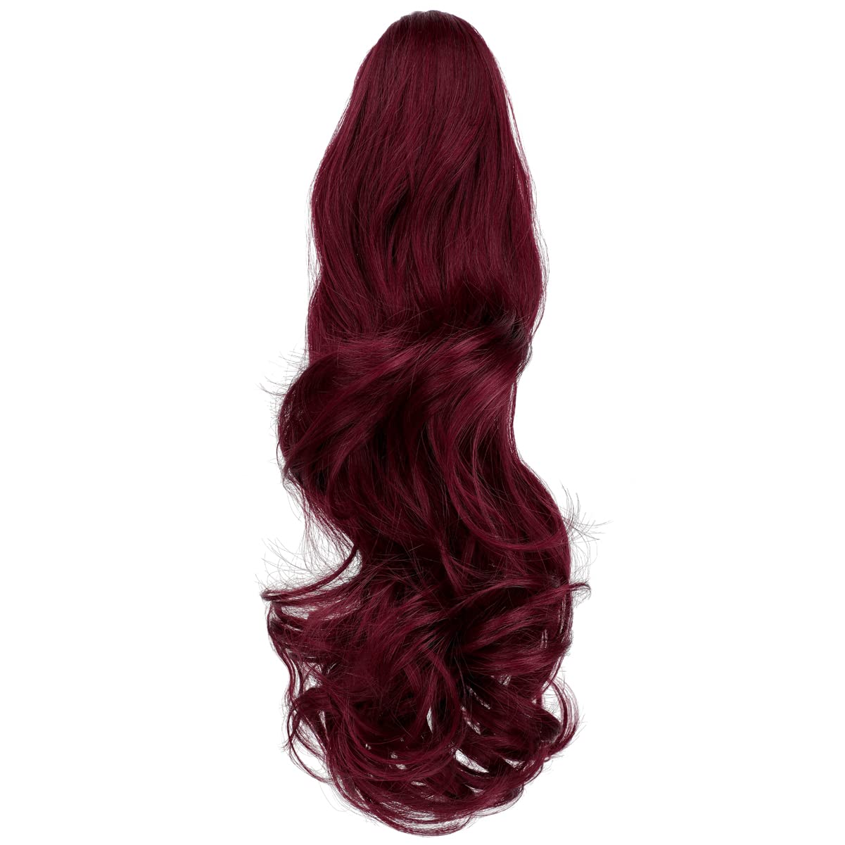 FELENDY Ponytail Extension Claw 18" 20" Curly Wavy Straight Clip in Hairpiece One Piece A Jaw Long Pony Tails for Women Wine Red