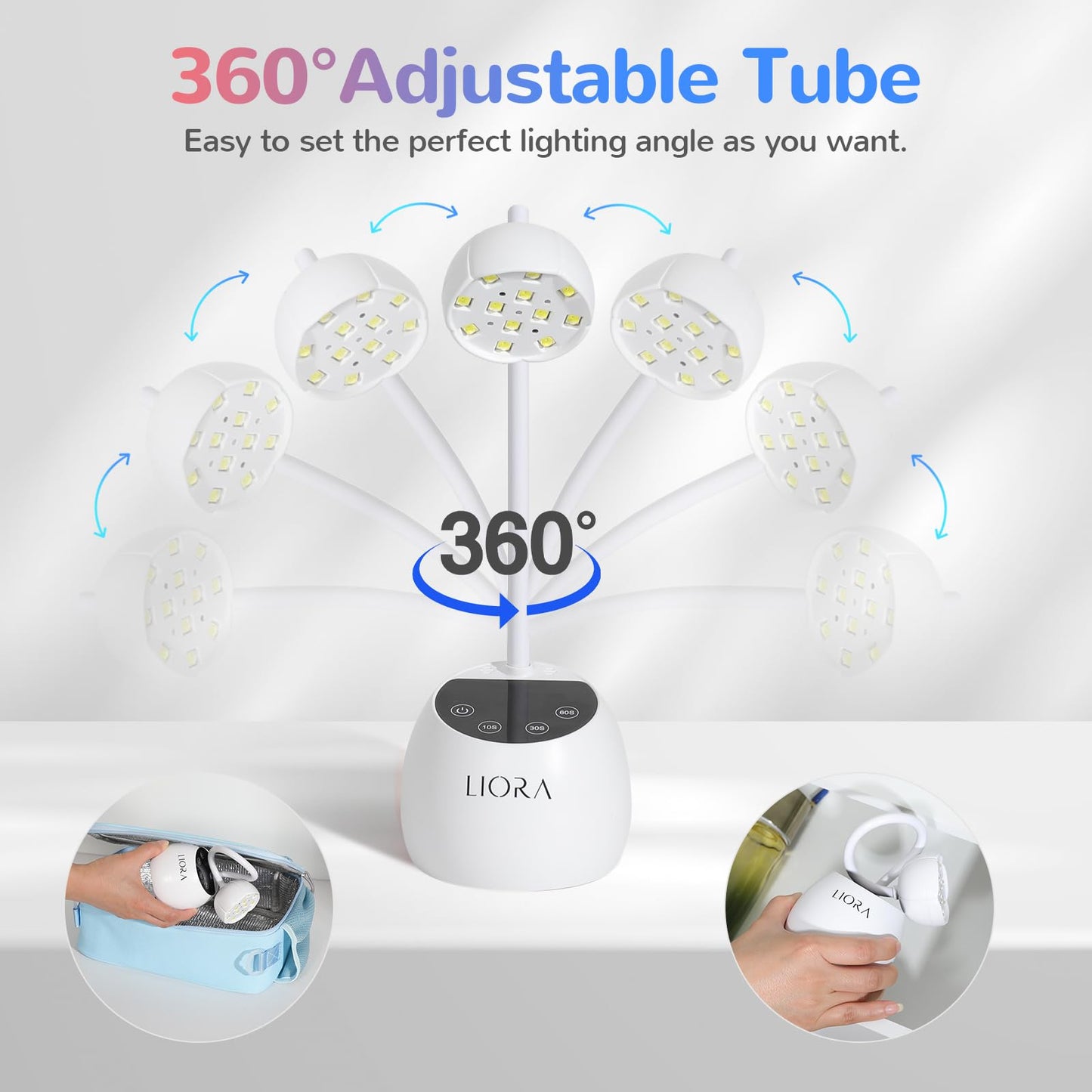 LIORA UV LED Nail Lamp - Gooseneck UV Light for Gel Nails - LED Lamps for Gel Polish Equipped with Power Storage Function 24W USB Rechargeable with Four Timers Automatic Sensor DIY Nail Art(White)