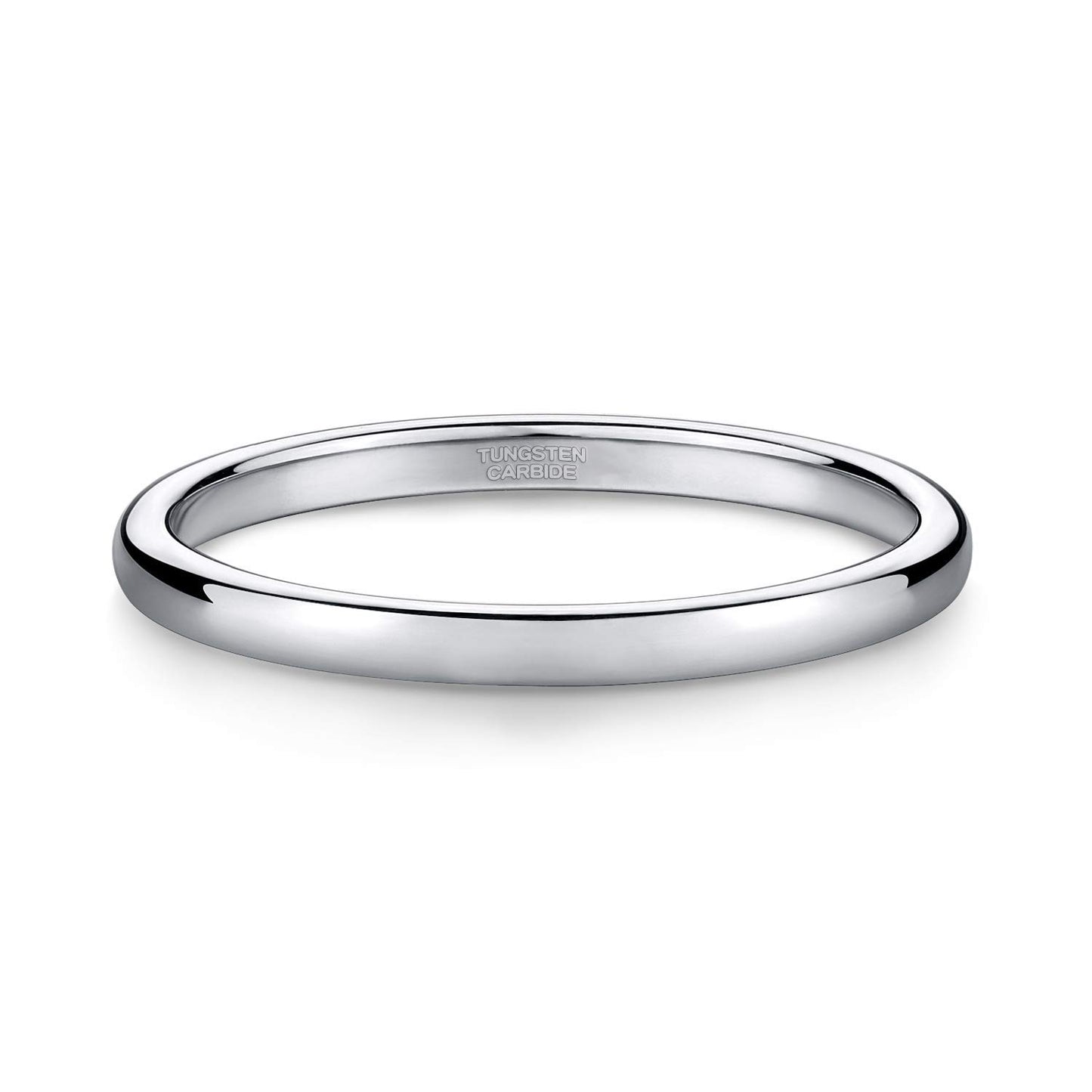 TRUMIUM 2mm Wedding Band for Women Silver Plated Tungsten Carbide Ring Slim Plain Dome Style Comfort Fit Size 7