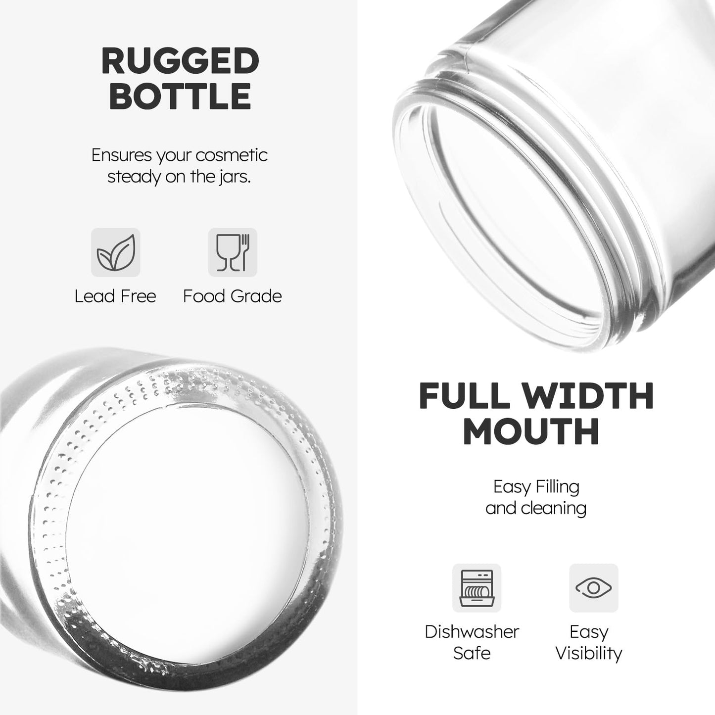 Glass Cosmetic Jars with Plastic Woodgrain Lids, 4 oz, 2 oz 1 oz Small Glass Storage Jars with Lids & Stickers, Reusable Clear Travel Containers for Creams, Lotion, Balms, Ointment 3 pack