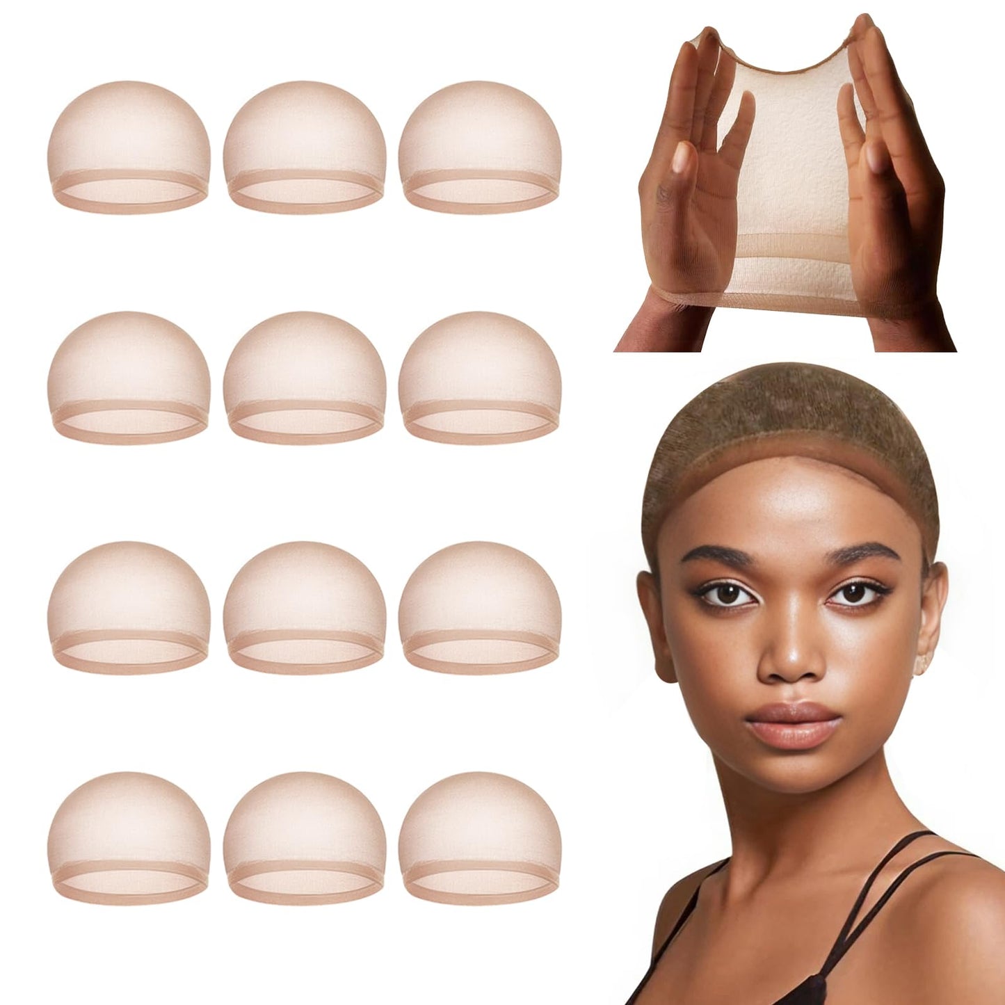Lashey Wig Cap 12 Pieces Dark Brown Swiss Lace Wig Caps Skin-friendly Hair Cap for Wigs Breathable Ultra Thin HD Wig Caps for Women