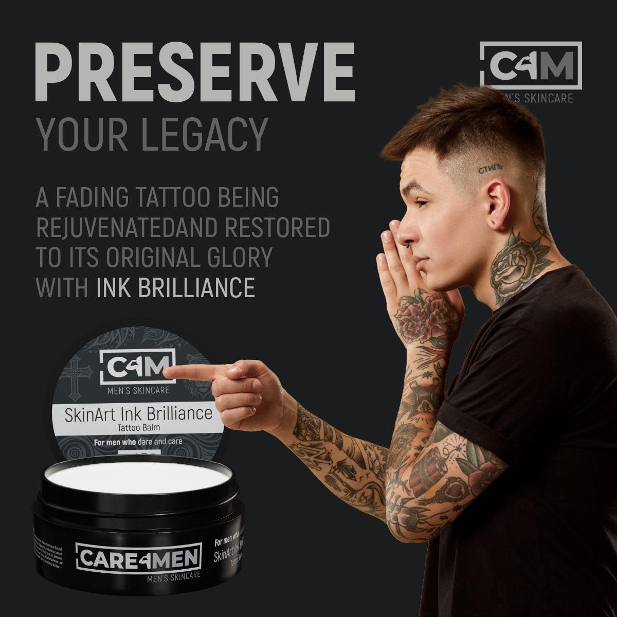 Care4Men Tattoo Aftercare Balm Butter - EXCLUSIVE MEN'S TATTOO CARE Cream Ointment. Unscented Natural Lotion Salve. New and Old Tattoos: Color Enhancement, Brightening, Healing & Moisturizing.