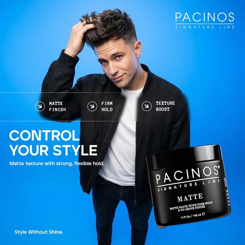 Pacinos Matte Hair Paste - Firm Hold Styling Wax for All Hair Types | Long-Lasting Definition & Texture, 4 fl. oz.