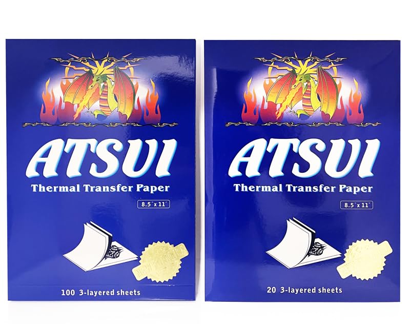 Atsui Tattoo Stencil Paper - Available in 20pcs Sheets, 100pcs Sheets, & 100 Feet Roll - Use by Hand or Stencil Machine - New and Improved Formula (A4 Roll)