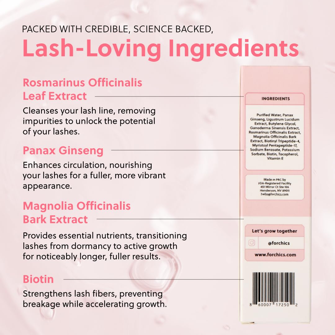 ForLash by ForChics: 2 Pack Ultimate Eyelash Hormone-Free Growth Serum for Enhanced Fuller, Thicker, Longer Lashes - Regrowth Booster, Organic Formula, Vegan & Cruelty-Free