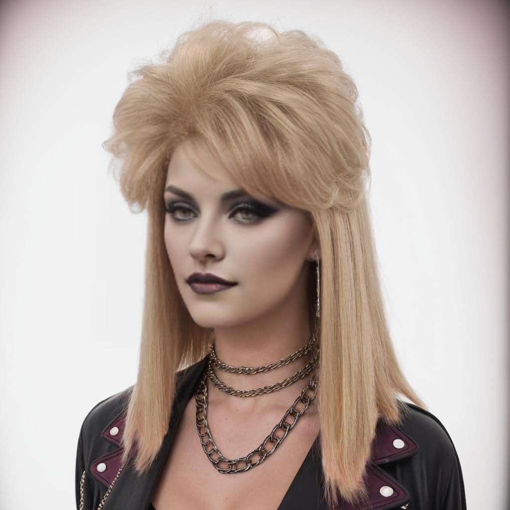 MEDISIFA 80s Blonde Wig with Bangs for Women Mullet Disco Mens Womens Wig Long Curly Women Wigs for Man Lady Ladies Hippie Rocking 80s 90sThem Party Cosplay Costume Heat Resistant Hair (Medium)