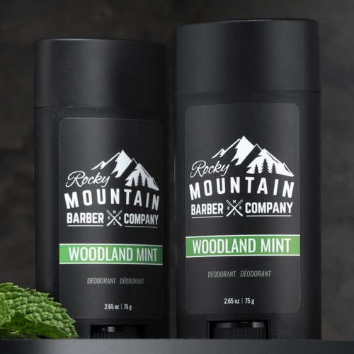Rocky Mountain Barber Company Natural Deodorant for Men - Aluminum Free, Plant-Based, Peppermint - 2 Pack, 2.65 oz Each